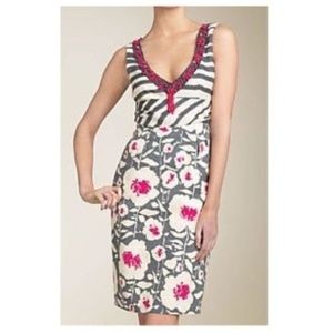 Nanette Lapore Silk & Linen Blend Beaded Zebra & Floral Print Shift Dress Size 6